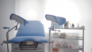 An exam table at a gynecologist's office